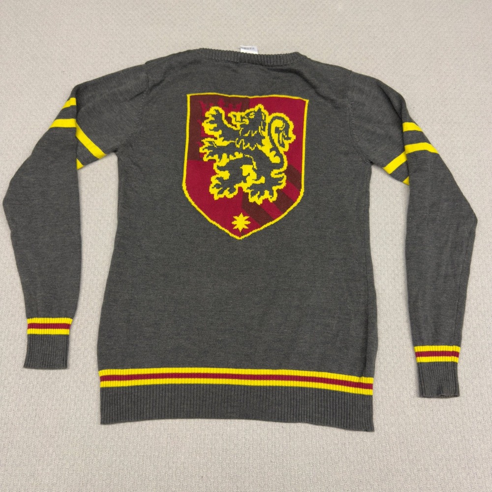 Harry Potter Gryffindor Cardigan Sweater M Cotton Blend Gray Lion Crest Fantasy